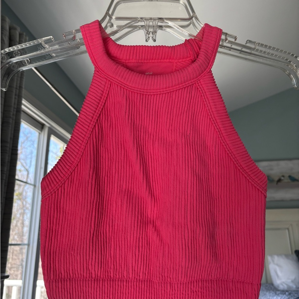 aerie Hot Pink Ribbed Halter Crop Tank